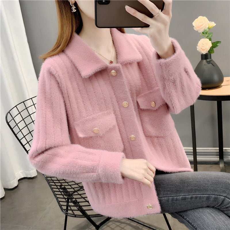 Damen Strickjacke Kuschelig mit Knöpfen und Taschen Grau