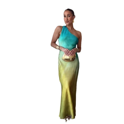 Damen Maxikleid Asymmetrisch Bequem Farbverlauf Eveloria