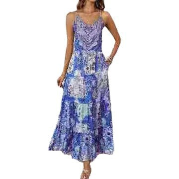 Damen Maxikleid Floralmuster Seitentaschen Eveloria