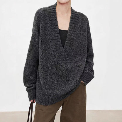 Damen Strickpullover V-Ausschnitt Lässiger Schnitt Eveloria