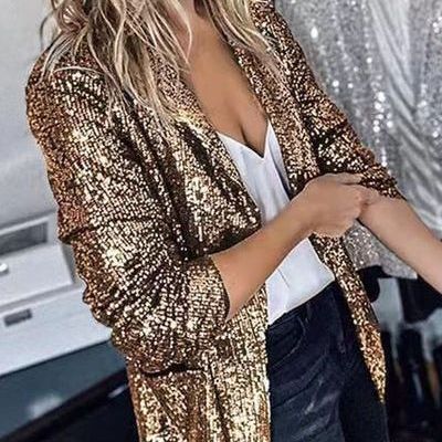Damen Asymmetrische Blazerjacke Glitzernd Moderner Schnitt Eveloria - Eveloria