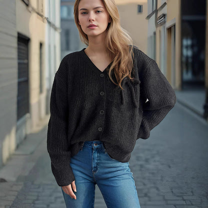 Damen Strickcardigan Feinripp mit Knöpfen Beige