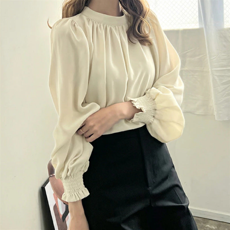 Eveloria Damenbluse Voluminöse Ärmel Stehkragen Elegante Bluse