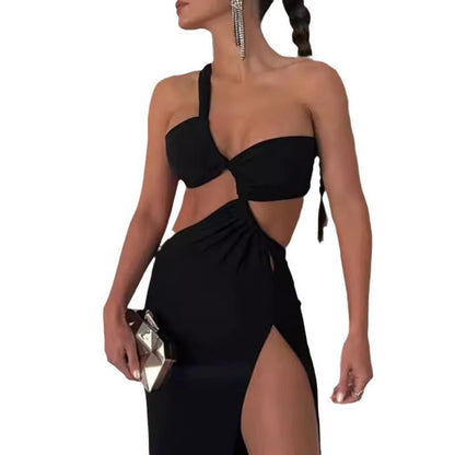 Damen Maxikleid Asymmetrisch Elegantes Drapieren Eveloria