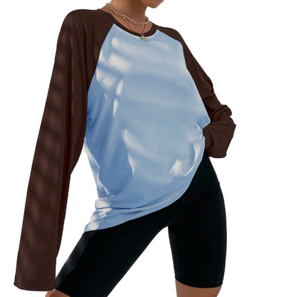 Damen Langarm-T-Shirt Raglan-Schnitt Farbblock-Design Eveloria