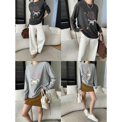 Damen Sweatshirt Einhorn-Print Rundhalsausschnitt Farbenfroh
