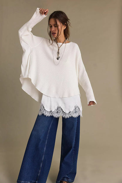 Damen Oversized Pullover Strukturiert Beige