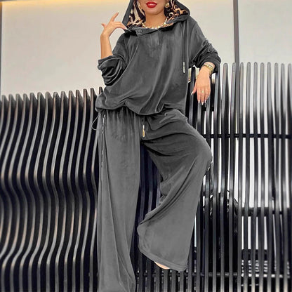 Damen Lounge-Anzug Kapuze Satin-Finish Eveloria
