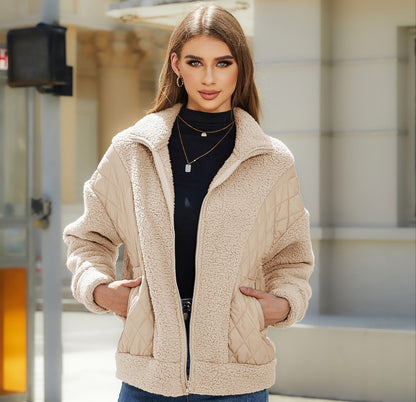 Damen Fleecejacke Steppdetails Praktische Taschen Kuschelig Grau