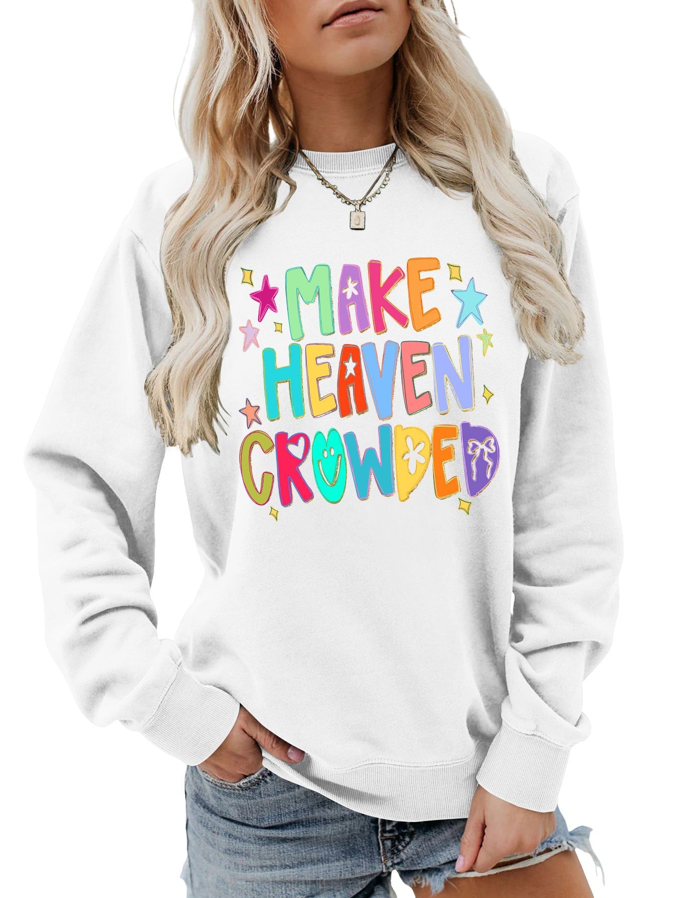 Damen Sweatshirt Bunt Motiv Verspielter Schriftzug