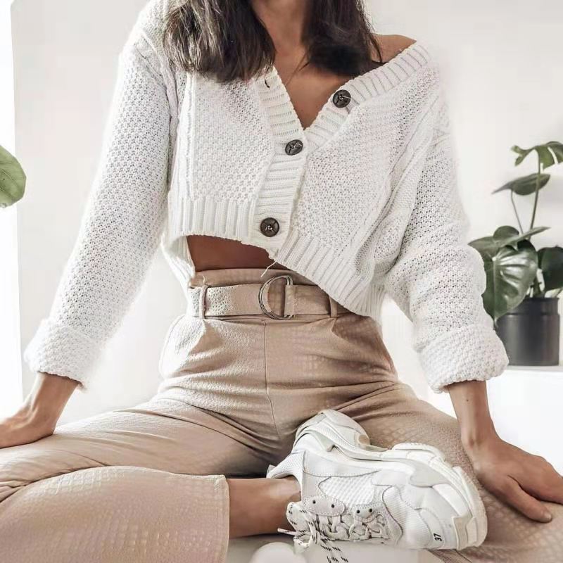 Damen Cropped Strickjacke Knöpfe Eveloria