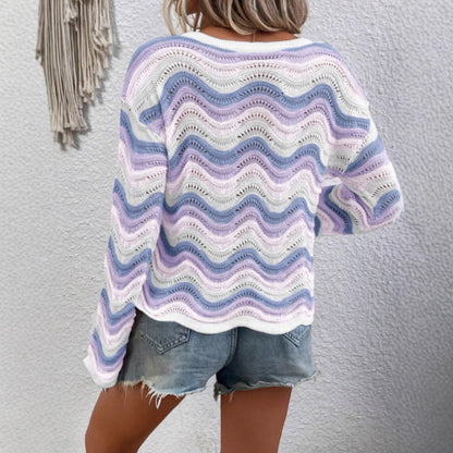 Damen Pullover Wellenmuster Leicht Grün Eveloria