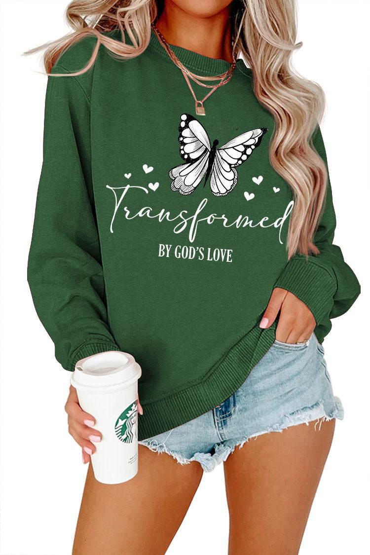 Damen Sweatshirt Schmetterlingsmotiv Baumwolle Weiß