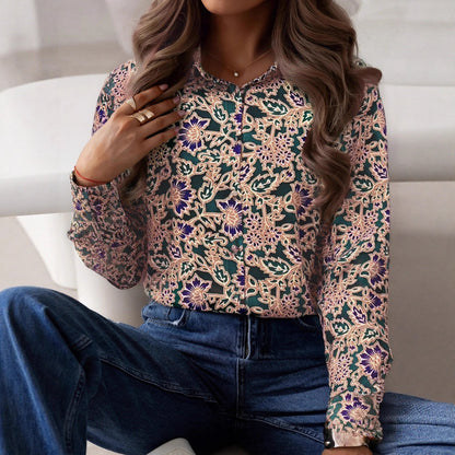 Damen Bluse mit Floralmuster Verlängerter Saum Eveloria