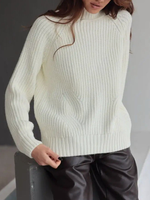 Damen Strickpullover Loose Fit Rollkragen Raglanärmel