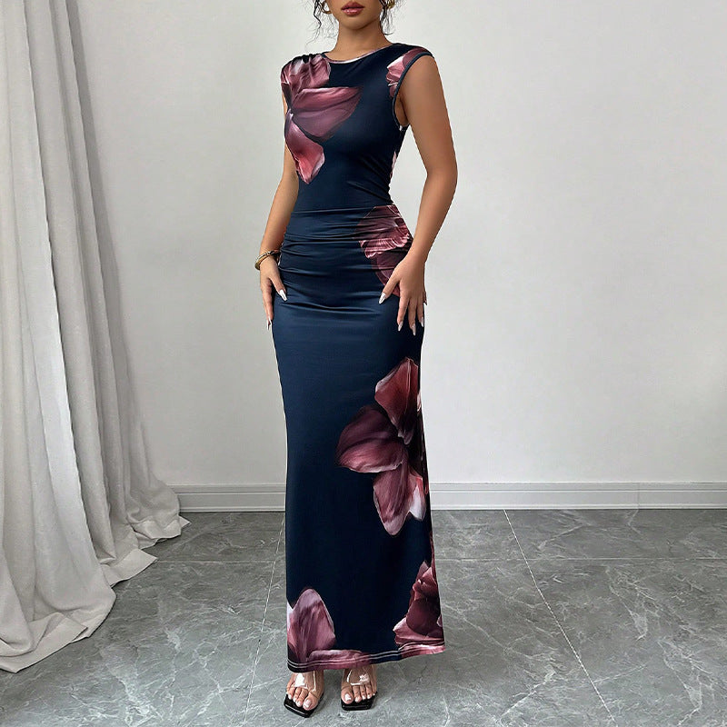 Damen Maxikleid Floralmuster Figurformend Schwarz - Eveloria