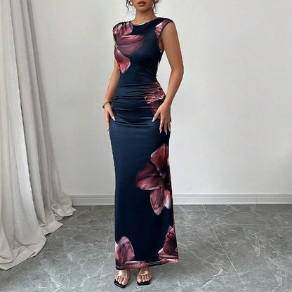 Damen Maxikleid Floralmuster Figurformend Schwarz - Eveloria
