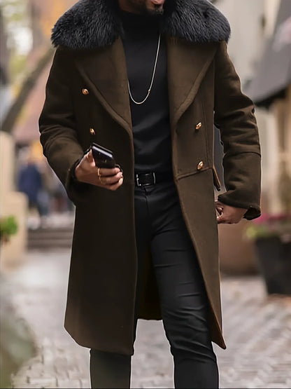 Jordan Herren Wollmantel Oversized Doppelreiher Fellkragen