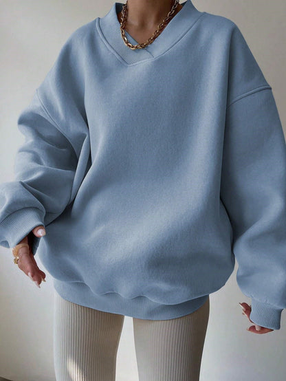 Damen Oversized Sweatshirt V-Ausschnitt Breiter Bund Eveloria