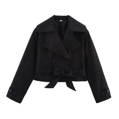 Damen Kurzjacke mit Kragen und Gürtel Eveloria