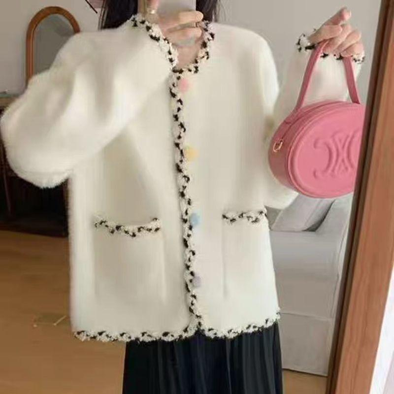 Damen Kuscheljacke Elegant Kontrast Akzente