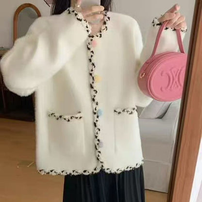 Damen Kuscheljacke Elegant Kontrast Akzente
