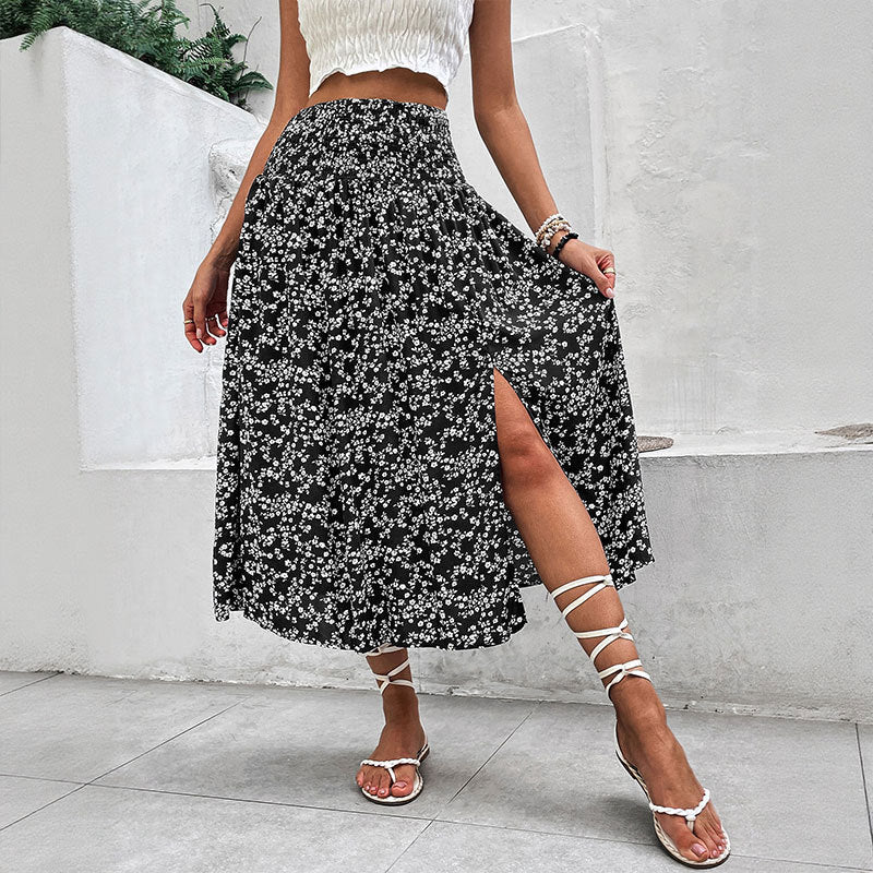 Damen Maxikleid Elastischer Bund Florales Design Eveloria