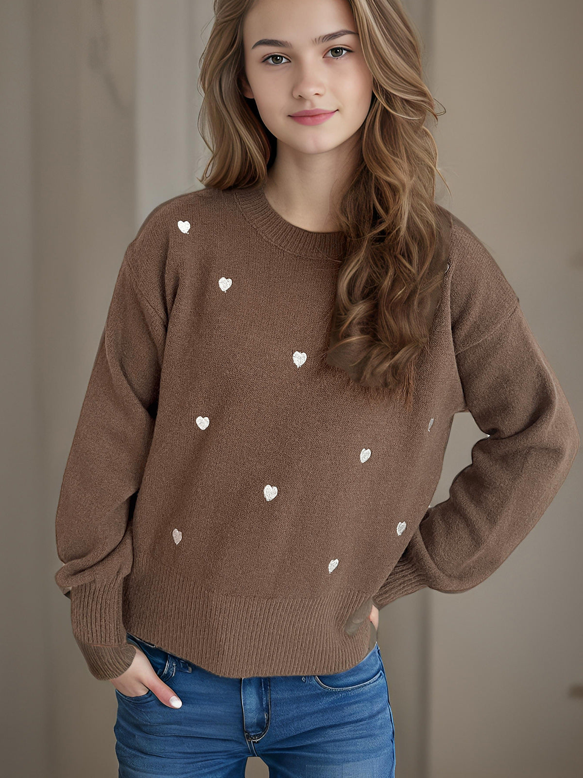 Damen Pullover Herzmotiv Lässig Eveloria