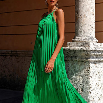 Damen Maxikleid Plissiert Verstellbare Träger Eveloria