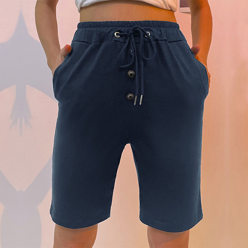 Damen Bermudashorts Elastischer Bund Seitentaschen Beige Eveloria