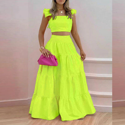 Damen Zweiteiler Floralmuster Voluminöser Rock