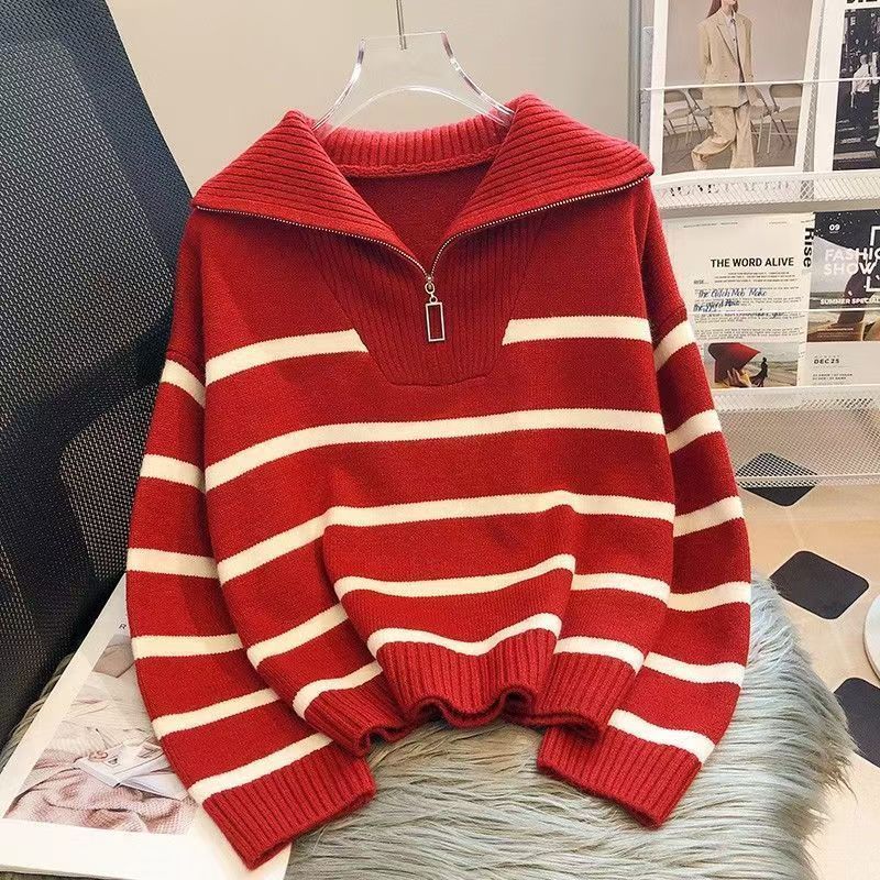 Damen Strickpullover Hochkragen Reißverschluss Grau Eveloria