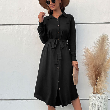 Damen Hemdblusenkleid mit Taillengürtel und Knöpfen