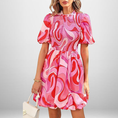 Damen Minikleid Ballonärmel Elastisch es Oberteil