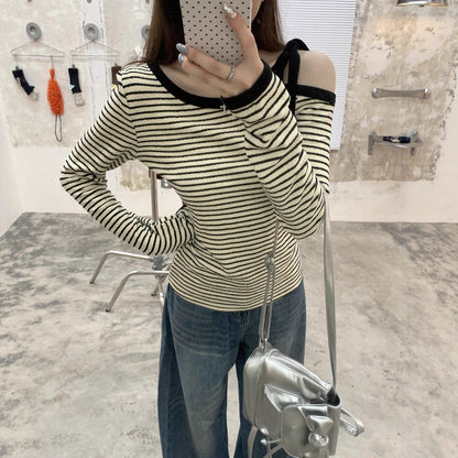 Damen Langarmshirt Asymmetrisch mit Trägerdetail