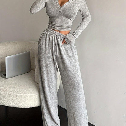 Damen Lounge-Set Elastisch Knopfdetails Beige
