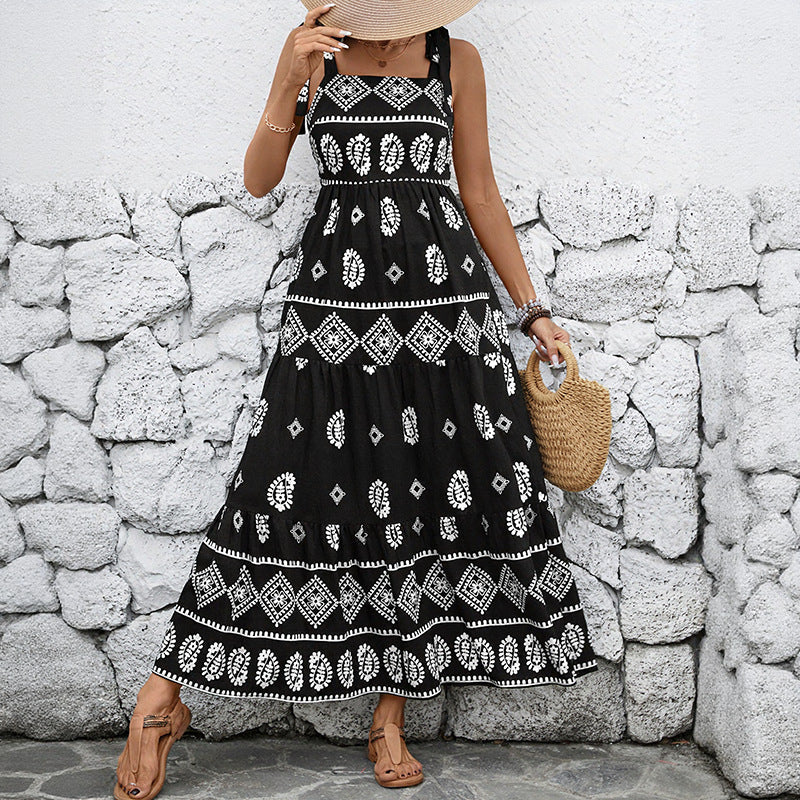 Damen Maxikleid Rüschendetails Vintage-Muster Eveloria