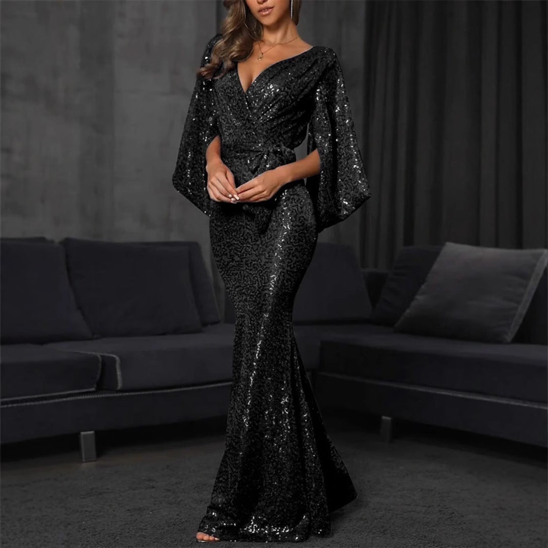Eveloria Damen Abendkleid Pailletten Mermaid-Design V-Ausschnitt