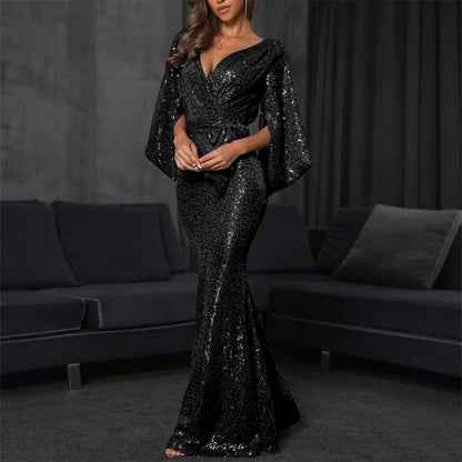 Eveloria Damen Abendkleid Pailletten Mermaid-Design V-Ausschnitt