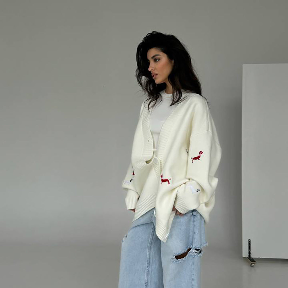 Damen Strickcardigan Groß Tierapplikationen Eveloria