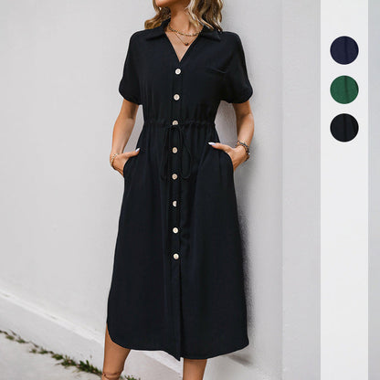 Damen Midikleid Knöpfe Taillenzug Eveloria - Eveloria