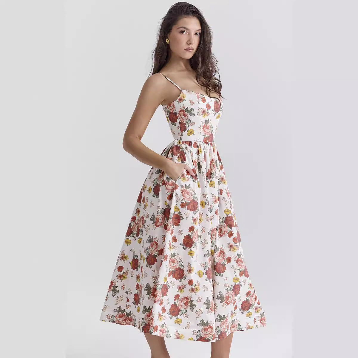 Damen Maxikleid Floralmuster Elegante Silhouette