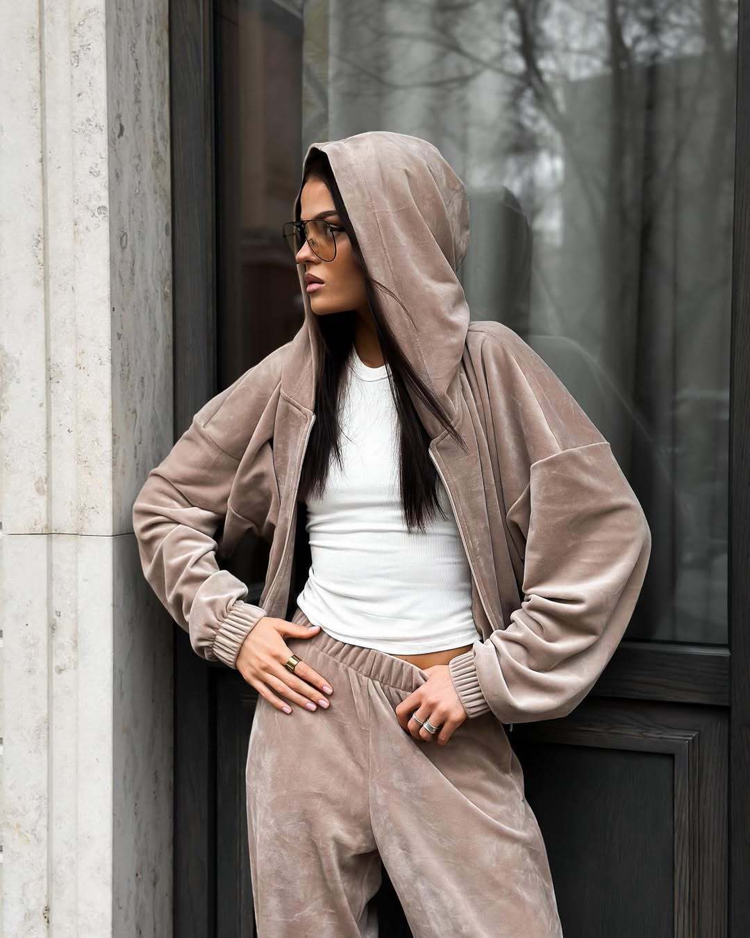 Damen Fleece-Jogginganzug Hoher Kragen Eveloria