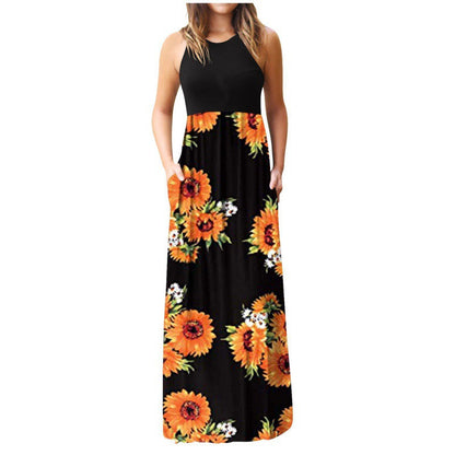 Damen Maxikleid Floralmuster Mit Seitentaschen