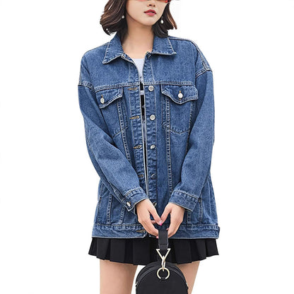 Eveloria Damen Oversized Denimjacke Dekorativen Druckknöpfen