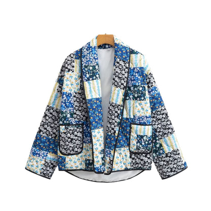 Damen Steppjacke Patchwork Floralmuster Weit Eveloria