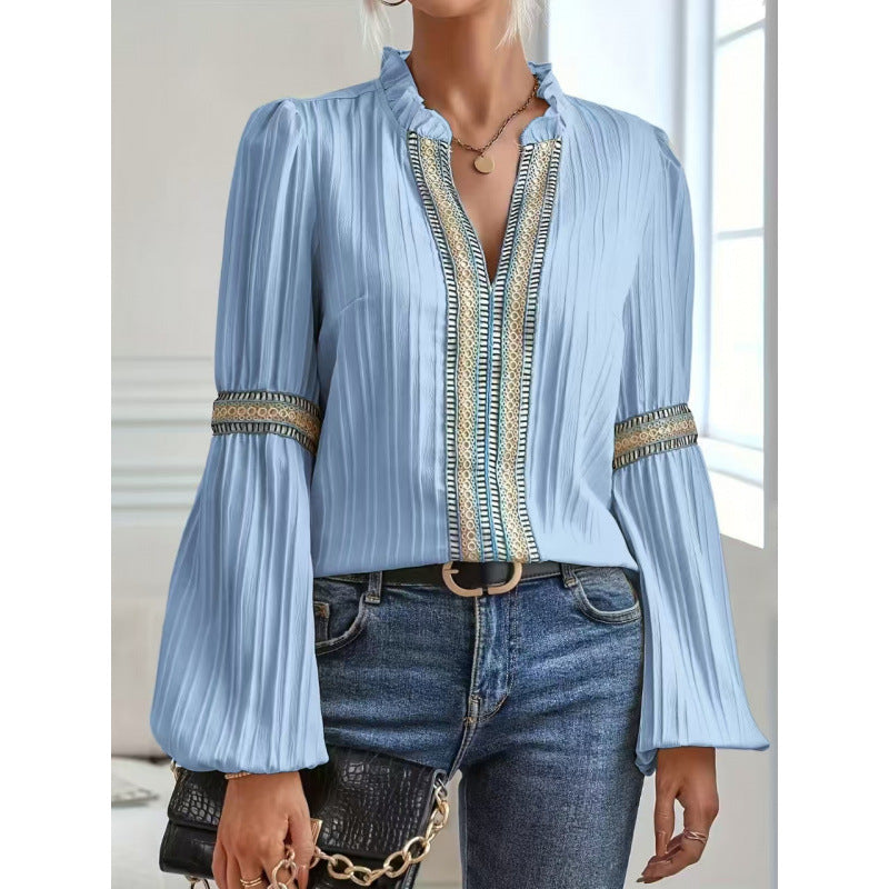 Damen Plisseebluse Rüschendetails Eveloria