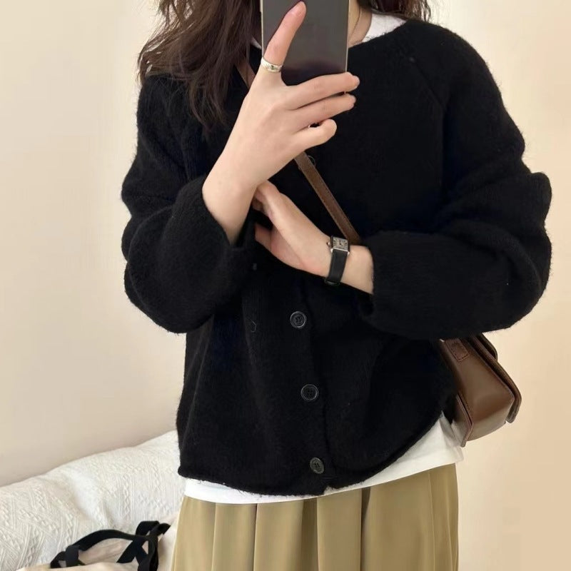 Damen Strickjacke Weich Dekorative Knöpfe Beige