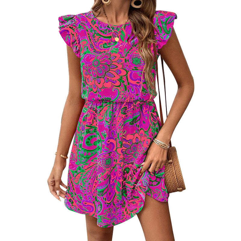 Damen Minikleid Rüschendetails Floralmuster Eveloria