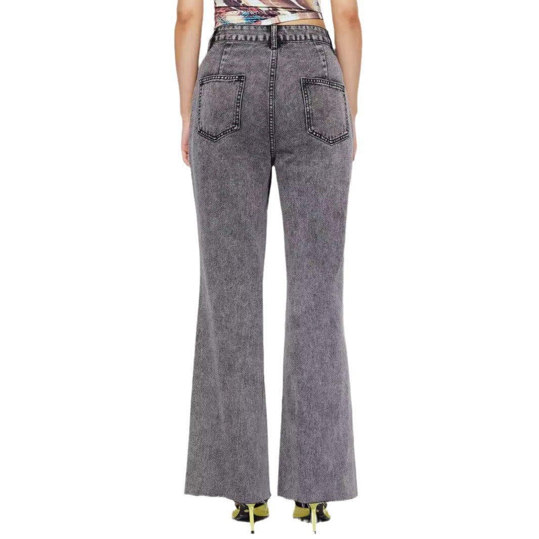 Damen High-Waist Flared Jeans mit Nähten und hohem Bund